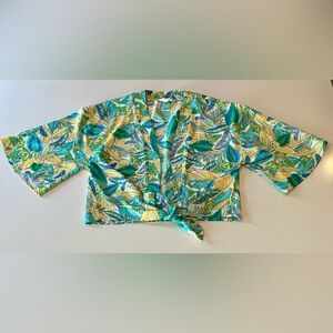 Hippie Rose Leaf Print Tie-Front Blouse